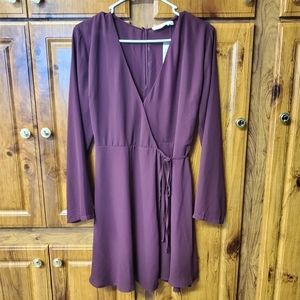 LUSH Burgundy Long Sleeve Wrap Dress Size M NWT
